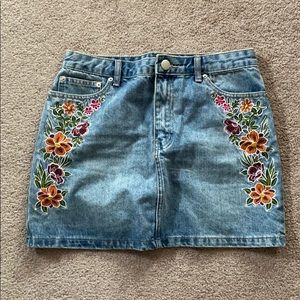 Embroidered jean skirt